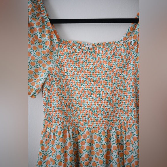 J.Crew XS Women’s Peach Print Smocked Midi Dress Puff Sleeve Summer Cottagecore - Picture 4 of 12